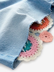 Mid Blue 100% Cotton Crochet Denim Shorts - Image 8 of 9