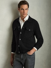 Reiss Black Flinch Wool Button Through Knitted Jacket - Image 1 of 6