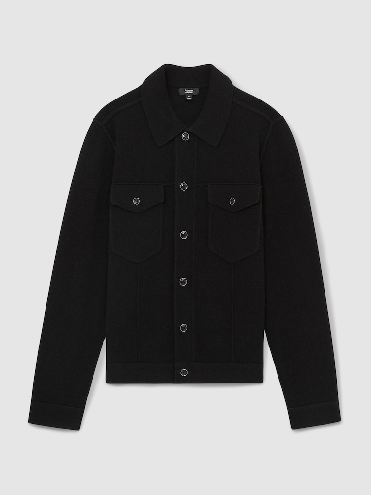 Reiss Black Flinch Wool Button Through Knitted Jacket - Image 2 of 6