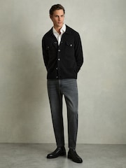Reiss Black Flinch Wool Button Through Knitted Jacket - Image 3 of 6