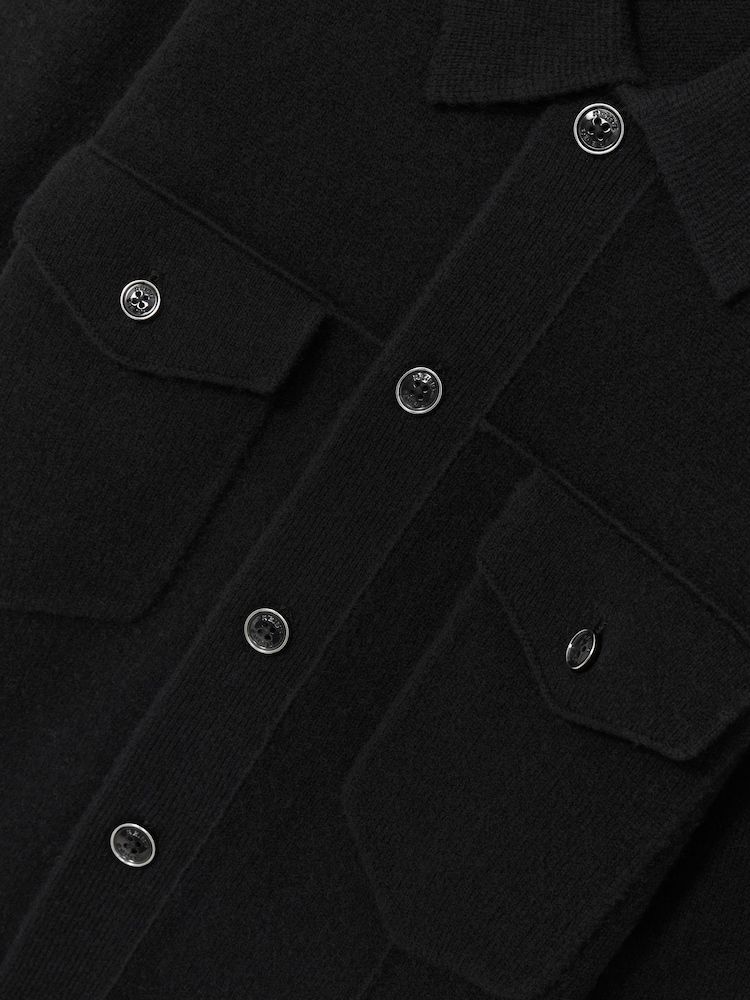 Reiss Black Flinch Wool Button Through Knitted Jacket - Image 6 of 6