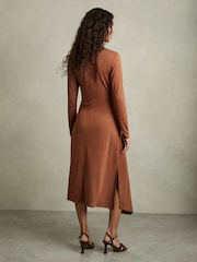 Reiss Camel Casey Petite Draped Jersey Midi Dress - Image 4 of 6