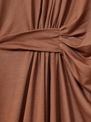 Reiss Camel Casey Petite Draped Jersey Midi Dress - Image 5 of 6