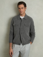 Reiss Charcoal Flinch Wool Button Through Knitted Jacket - Image 1 of 6