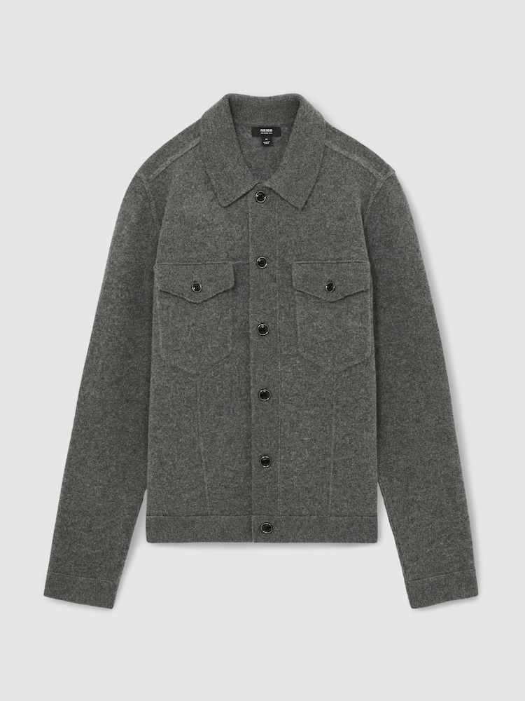 Reiss Charcoal Flinch Wool Button Through Knitted Jacket - Image 2 of 6