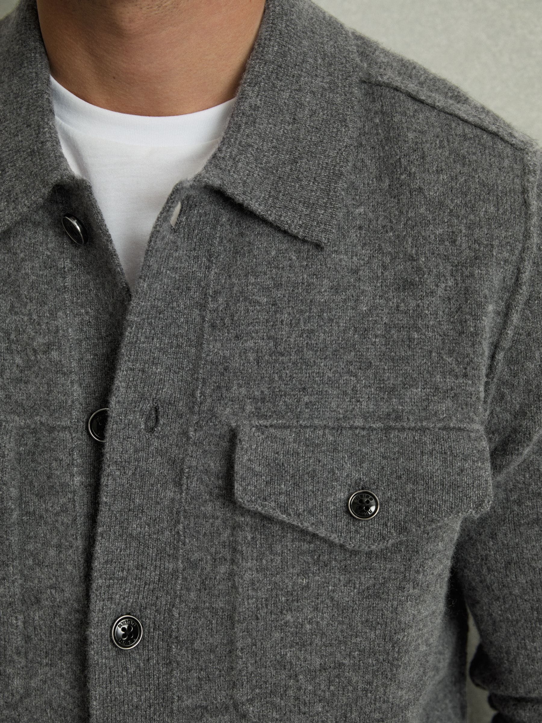 Buy Reiss Charcoal Flinch Wool Button Through Knitted Jacket from