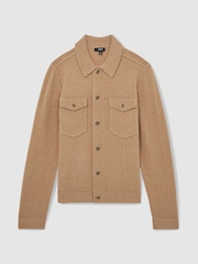 Reiss Camel Melange Flinch Wool Button Through Knitted Jacket - Image 2 of 6