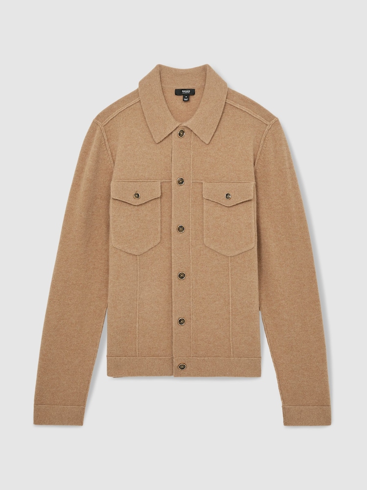 Reiss Camel Melange Flinch Wool Button Through Knitted Jacket - Image 2 of 6
