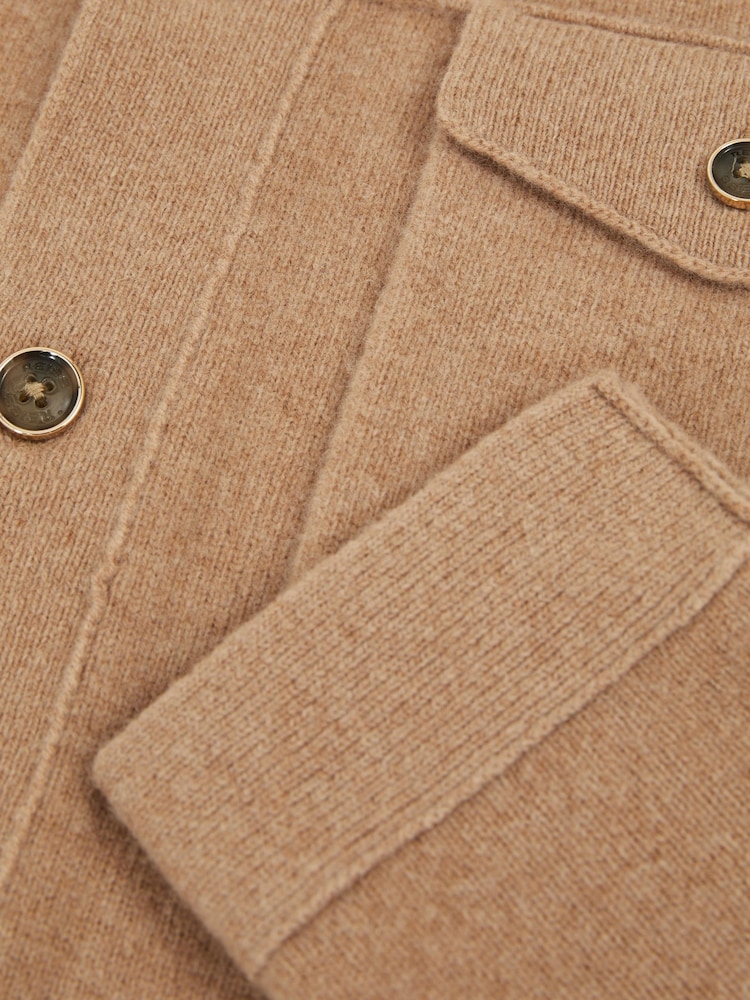 Reiss Camel Melange Flinch Wool Button Through Knitted Jacket - Image 6 of 6