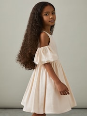 Reiss Ivory Christelle 9-13 yrs Sateen Puff-Sleeve Bridesmaid Dress - Image 1 of 5