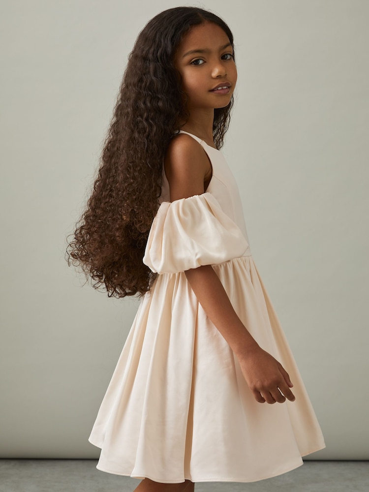 Reiss Ivory Christelle 9-13 yrs Sateen Puff-Sleeve Bridesmaid Dress - Image 1 of 5