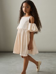 Reiss Ivory Christelle 9-13 yrs Sateen Puff-Sleeve Bridesmaid Dress - Image 3 of 5