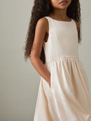 Reiss Ivory Christelle 9-13 yrs Sateen Puff-Sleeve Bridesmaid Dress - Image 4 of 5