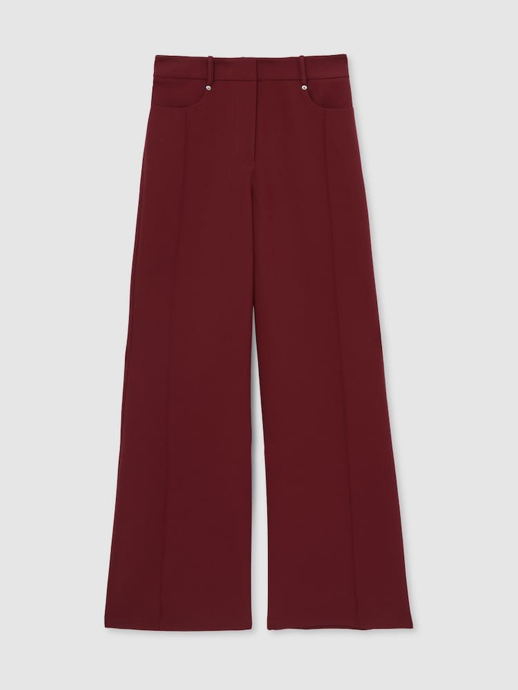 Reiss Dark Red Heather Palazzo Tailored Trousers - Image 2 of 5