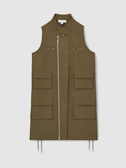 Reiss Khaki Essie Utility Zip-Through Mini Dress With Linen - Image 2 of 9