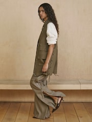 Reiss Khaki Essie Utility Zip-Through Mini Dress With Linen - Image 4 of 9