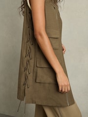Reiss Khaki Essie Utility Zip-Through Mini Dress With Linen - Image 7 of 9