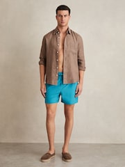 Reiss Tropical Blue Cliff Drawstring Swim Shorts - Image 1 of 5