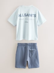 smALLSAINTS Mid Blue Boys Underground T-Shirt and Sweat Shorts Set - Image 9 of 12