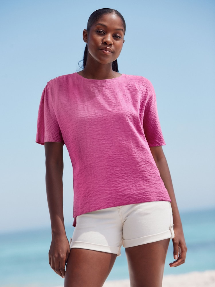 Rosa - Camiseta texturizada de corte recto - Imagen 1 de 6 Rosa - Camiseta texturizada de corte recto - Imagen 1 de 6