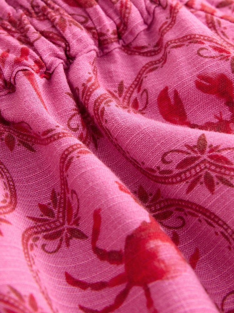 Pink/Red Lobster Print Short Sleeve Tie Neck Bardot Top - Image 2 of 3