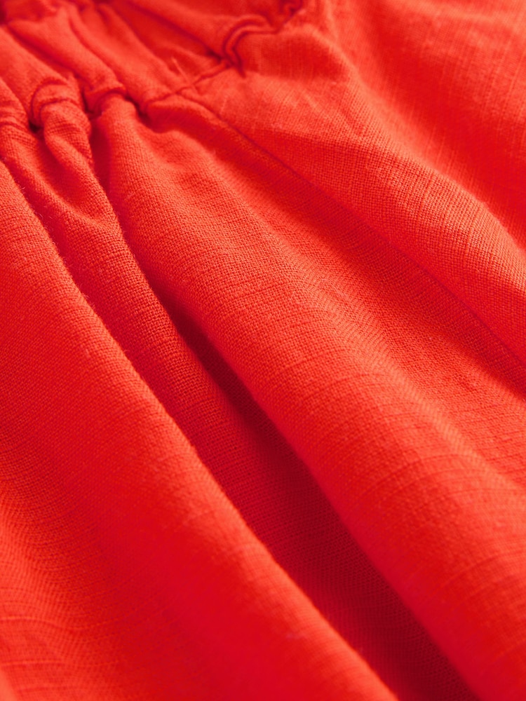 Red Short Sleeve Tie Neck Bardot Top - Image 6 of 6