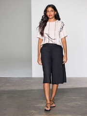 Cream/ Neutral Palm Print Short Sleeve Boxy T-Shirt with Linen - Image 2 of 7