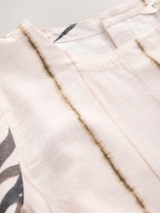 Cream/ Neutral Palm Print Short Sleeve Boxy T-Shirt with Linen - Image 6 of 7