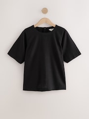 Black Short Sleeve Boxy T-Shirt with Linen - Image 4 of 6