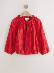 Red Jaquard Floral Bubblehem Blouse - Image 1 of 3