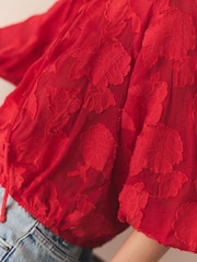 Rojo - Jaquard Floral Bubblehem Blouse - Imagen 4 de 9