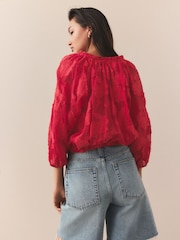 Rojo - Jaquard Floral Bubblehem Blouse - Imagen 5 de 9
