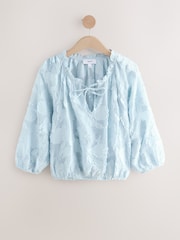 Blue Jaquard Floral Bubblehem Blouse - Image 1 of 3