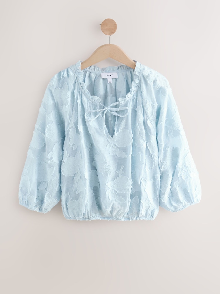 Blue Jaquard Floral Bubblehem Blouse - Image 1 of 3