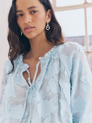 Blue Jaquard Floral Bubblehem Blouse - Image 5 of 9