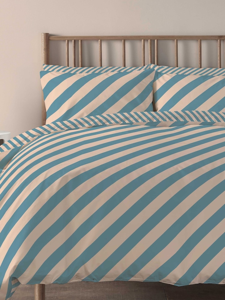 Copenhagen Home Blue Diagonal Stripe Duvet Cover Set - Image 2 of 2 Copenhagen Home Blue Diagonal Stripe Duvet Cover Set - Image 2 of 2