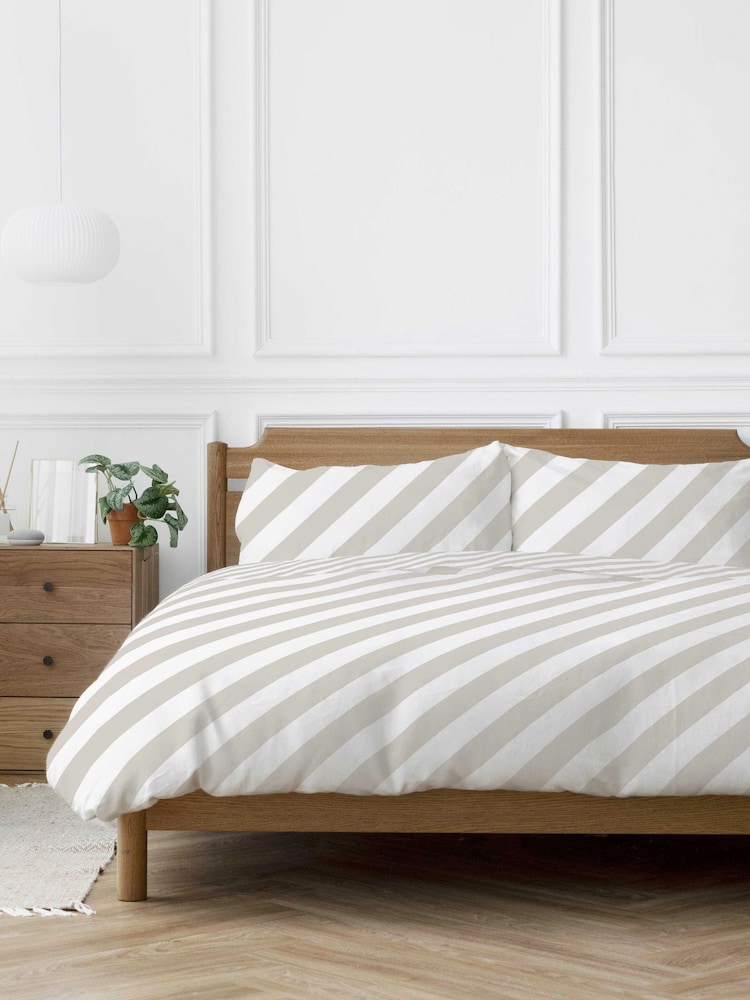 Copenhagen Home Natural Diagonal Stripe Duvet Cover Set - Image 1 of 2