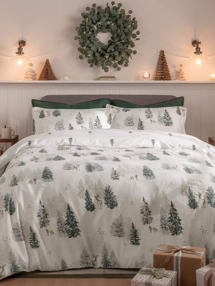 Copenhagen Home Green 100% Cotton Alpine Forest Christmas Duvet Cover Set - Image 1 of 2
