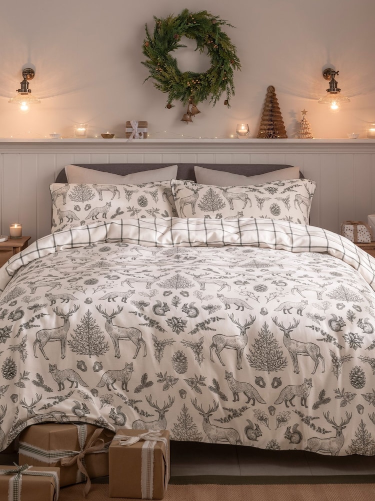 Copenhagen Home Cream Cooper and Gray Etched Christmas Duvet Cover Set - Image 1 of 2