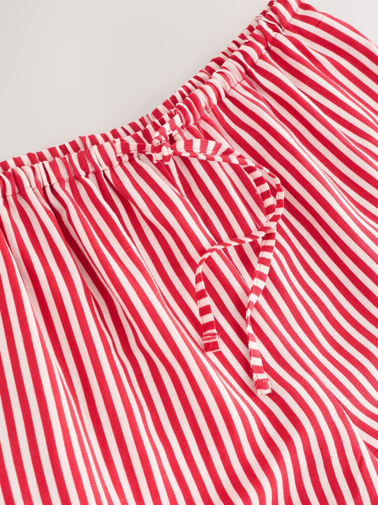 Rot/Weiß gestreift - Elasticated Tie Waist Shorts with Linen - Image 6 of 7