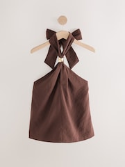 Chocolate Brown Hardware Detail Halter Top - Image 1 of 3
