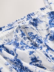 White/Blue Floral Smock Detail Tie Front Cami - Image 6 of 7