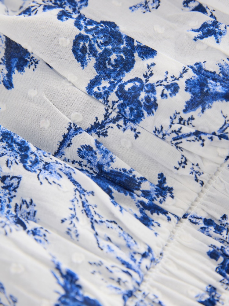 White/Blue Floral Smock Detail Tie Front Cami - Image 7 of 7
