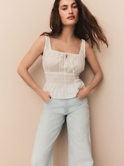 White Smock Detail Tie Front Cami - Image 1 of 8