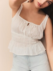 White Smock Detail Tie Front Cami - Image 5 of 8