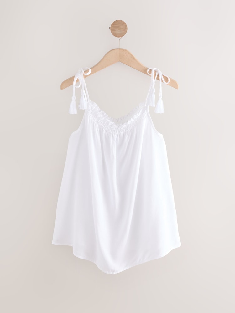 White Tassel Strappy Cami With Linen - Image 1 of 3