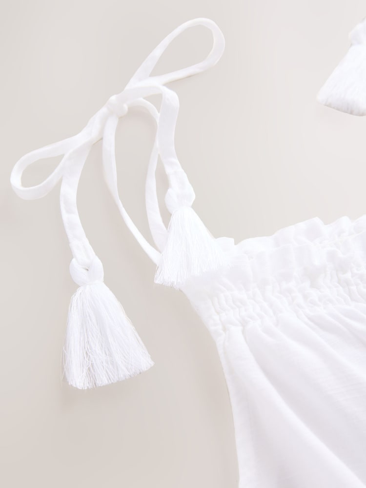 White Tassel Strappy Cami With Linen - Image 2 of 3