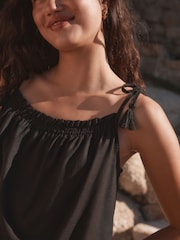 Black Tassel Strappy Cami With Linen - Image 4 of 6