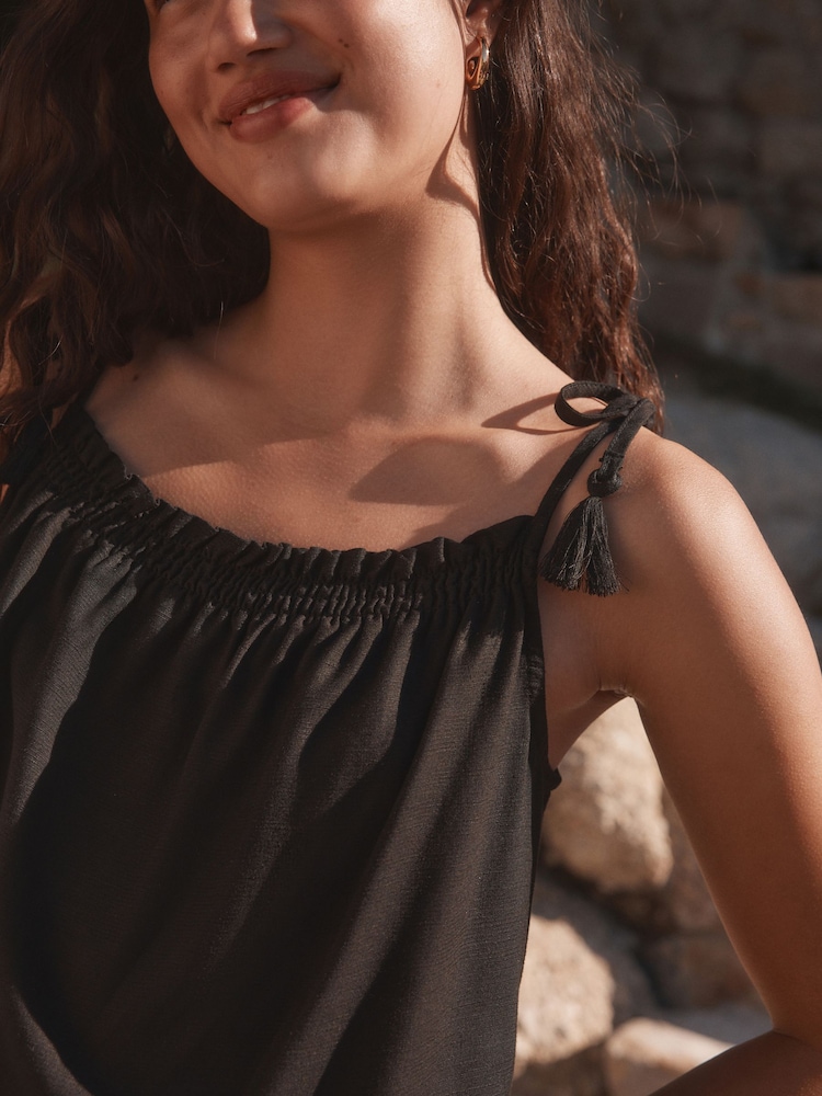 Black Tassel Strappy Cami With Linen - Image 4 of 6