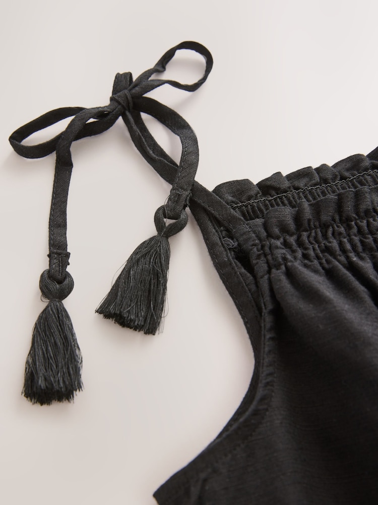 Black Tassel Strappy Cami With Linen - Image 5 of 6